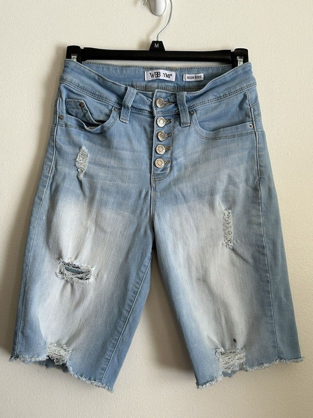YMI WBB High Rise Bermuda Jean Shorts 3/26 Denim Rips YMI Tatter cut-off light